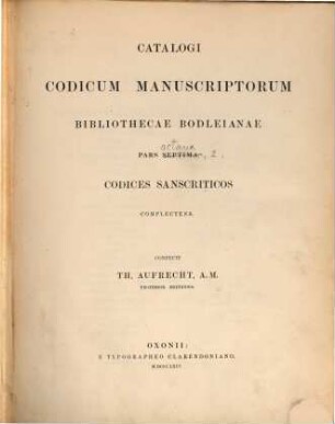Catalogus codicum manuscriptorum Sanscriticorum postvedicorum quotquot in Bibliotheca Bodleiana adservantur. [2], Codices Sanscriticos complectens