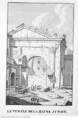 Les restes de l'ancienne Rome, recherchez avec soin, mesurez, dessinez sur les lieux, et gravez par feu Bonaventure d'Overbeke, ..., 1. Buch, Tafel a. 27.: Le Temple de la reine Junon.