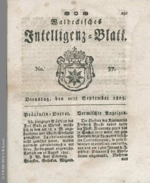 No. 37, Dienstag, den 10ten September 1805