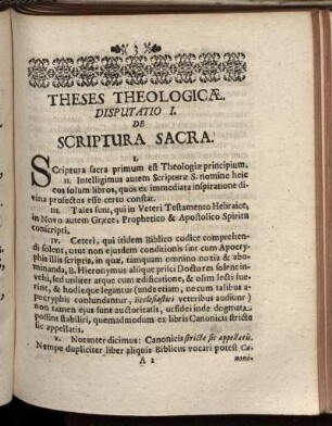 Disputatio I. De Scriptura Sacra