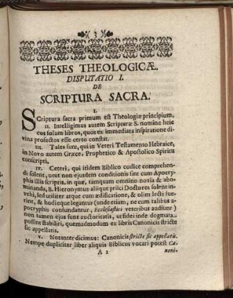Disputatio I. De Scriptura Sacra