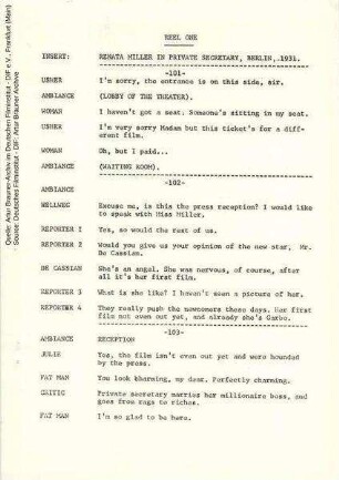 Englische Dialogliste (Auszug)