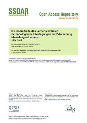 Die innere Seite des Lernens einholen: methodologische Überlegungen zur Erforschung lebenslangen Lernens