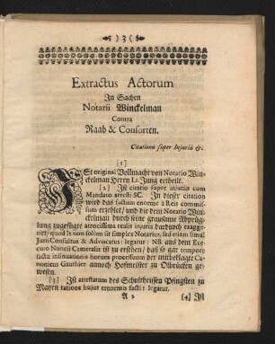 Extractus Actorum In Sachen Notarii Winckelman Contra Raab & Consorten.