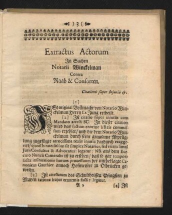 Extractus Actorum In Sachen Notarii Winckelman Contra Raab & Consorten.