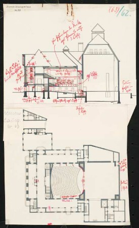 Schauspielhaus, Bremen: Grundriss und Längsschnitt