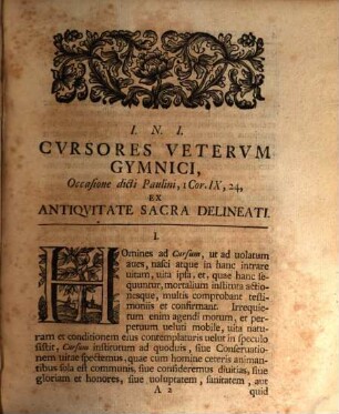 De cursoribus Veterum gymnicis : occasione dicti Paulini 1 Corinth. IX, comm. 24, ex antiquitate sacra delineatis