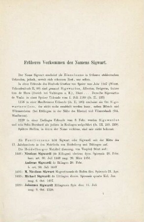 1-2 Früheres Vorkommen des Namens Sigwart