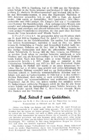 Prof. Fritsch zum Gedächtnis.
