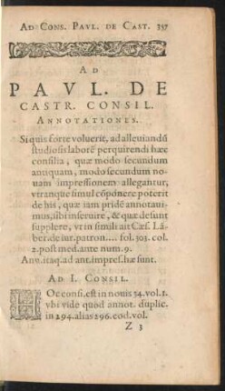 Ad Paul. De Castr. Consil. Annotationes.