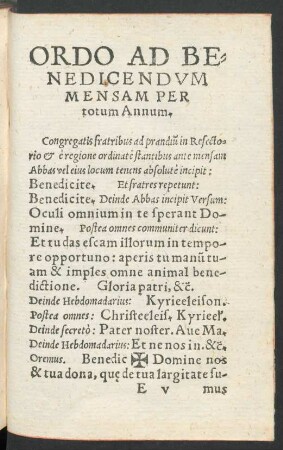 Ordo Ad Benedicendum Mensam Per totum Annum.