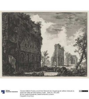 Ansicht der Überreste der Umgebung der antiken Gebäude an einem der Plätze der Villa Hadriana, heute Piazza d'Oro genannt (aus: Vedute di Roma)