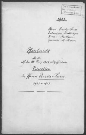 Pinache-Serres: Pfarrbericht 1937