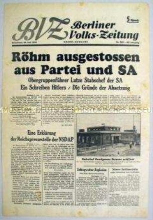 Titelblatt der Abendausgabe der "Berliner Volks-Zeitung" zur "Röhm-Affäre"