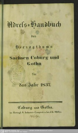 1837: Adreß-Handbuch des Herzogthums Sachsen-Coburg und Gotha