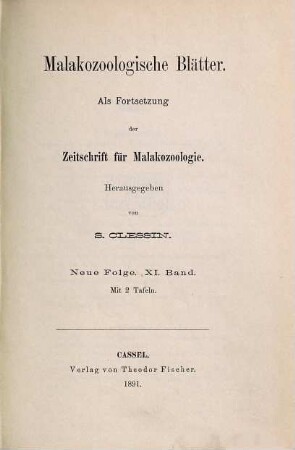 Malakozoologische Blätter. 11. 1891