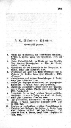 F. P. Wilmsen's Schriften, chronologisch geordnet
