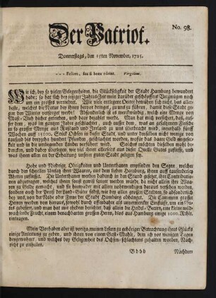 No. 98. Donnerstags, den 15ten November, 1725