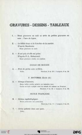 Gravures - Dessins - Tableaux (Nr. 1-23)