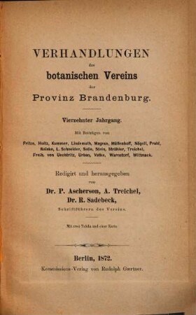Verhandlungen des Botanischen Vereins der Provinz Brandenburg. 14. 1872
