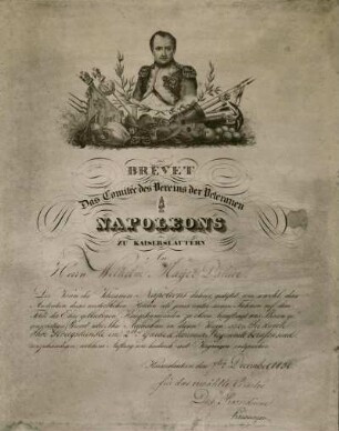 Kaiserslautern: Zinkmuseum, Aufnahme Urkunde des Vereins der Veteranen Napoleon I. 1836