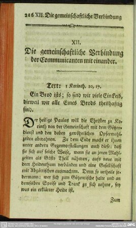 XII. Die gemeinschaftliche Verbindung der Communicanten mit einander