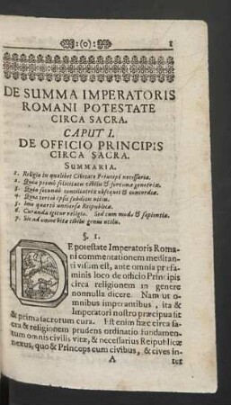 Caput I. De officio principis circa sacra.
