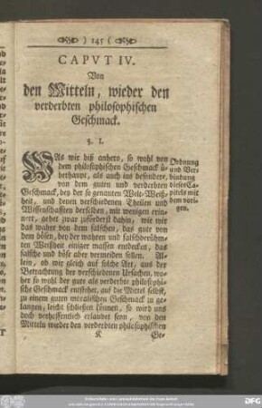 Caput IV. Von den Mitteln, wieder den verderbten philosophischen Geschmack.