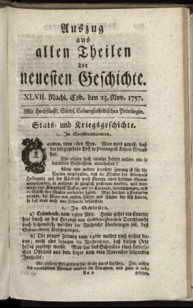 XLVII. Nachl. Cob. den 23. Nov. 1757.