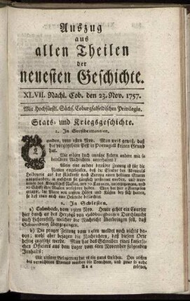 XLVII. Nachl. Cob. den 23. Nov. 1757.