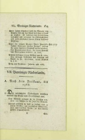 VII. Vereinigte Niederlande