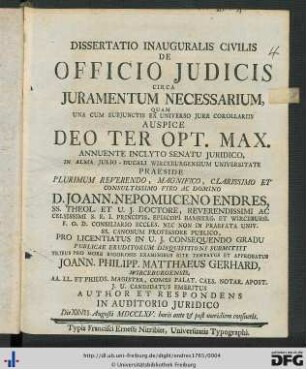 Dissertatio Inauguralis Civilis De Officio Judicis Circa Juramentum Necessarium
