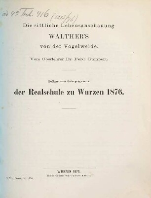 Die sittliche Lebensanschauung Walther's von der Vogelweide