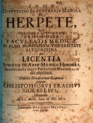 Disp. inaug. med. de herpete