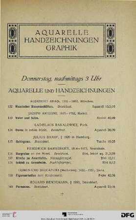 Aquarelle – Handzeichnungen – Graphik: Donnerstag, nachmittags 3 Uhr (Nr. 132-280)