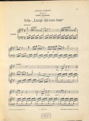 Lungi dal caro bene : Aria ; Opera di Sarti Giuseppe