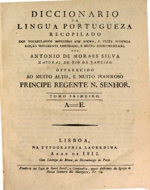 Diccionario da lingua Portugueza, 1. A - E