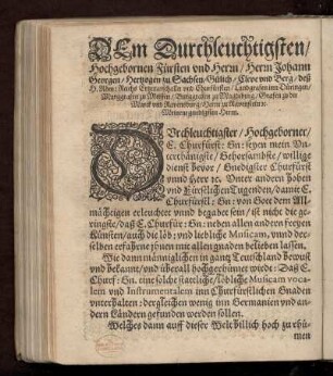 Dedikation an Johann Georg Herzog zu Sachsen von Erasmus Widmann