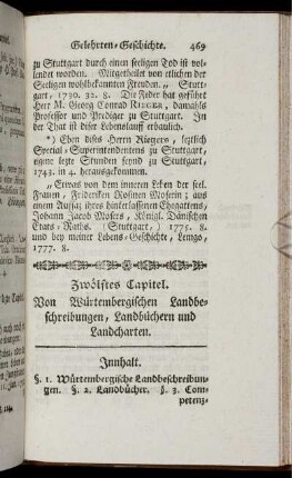 Zwölftes Capitel. Von Würtembergischen Landesbeschreibungen, Landbüchern und Landcharten.