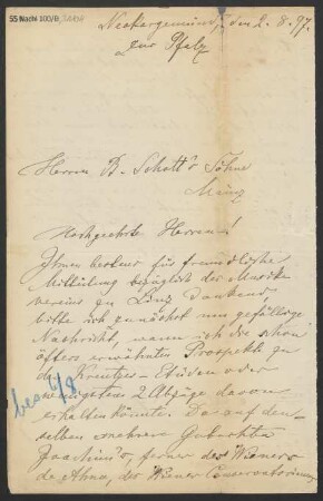 Brief an B. Schott's Söhne : 02.08.1897