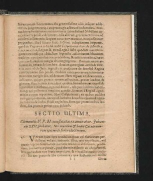 Sectio Ultima. Clementis V. P. M. constitutio examinatur.