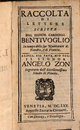Raccolta di lettere scritte del cardinal Bentivoglio