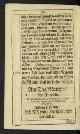 Am Tag Matthiae/ des Apostels.