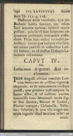 Caput IV. De Latinitate Argentei Aeui inclinante