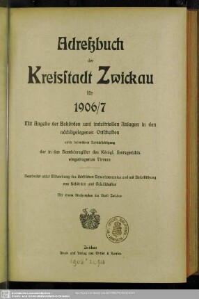 1906/07(1906): Adreßbuch der Kreisstadt Zwickau