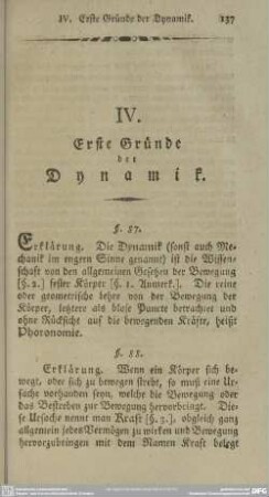 IV. Erste Gründe der Dynamik