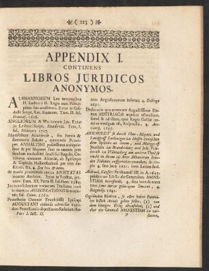 Appendix I. Continens Libros Juridicos Anonymos