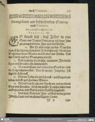 Evangelium am sechtzehenden Sontag, nach Trinitatis, Luc. 7. à vers. 11. usq[ue] ad 18. [e.t.]c.