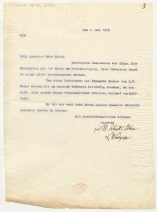 Brief an Emil Kross : 01.05.1914