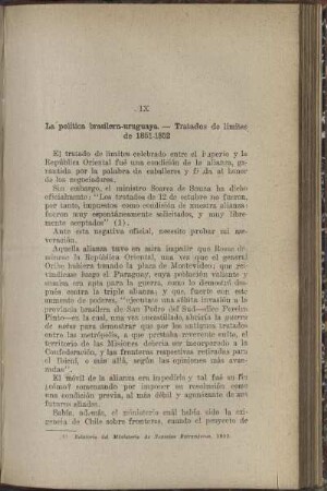 IX: La política brasilera-uruguaya. - Tratados de límites de 1851 - 1852